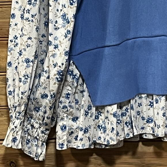 By Anthropologie Flutter Sleeve Layered Sweater Blue Floral Women’s Size 1X Boho - Picture 7 of 14